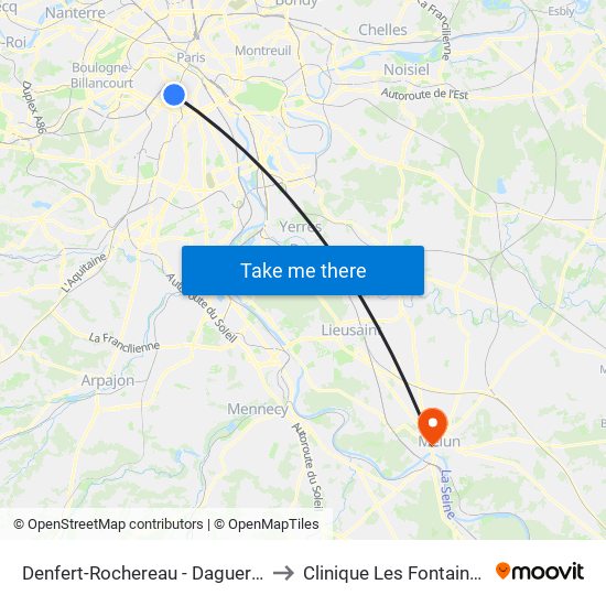 Denfert-Rochereau - Daguerre to Clinique Les Fontaines map