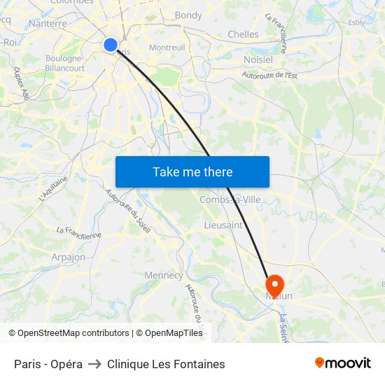 Paris - Opéra to Clinique Les Fontaines map