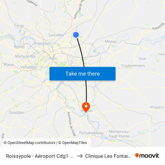 Roissypole - Aéroport Cdg1 (E2) to Clinique Les Fontaines map