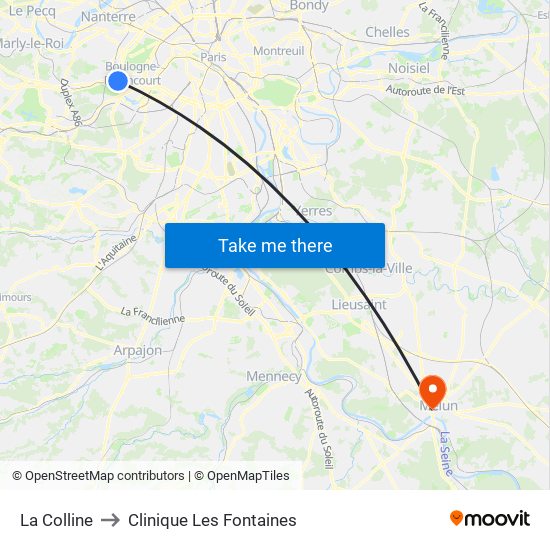 La Colline to Clinique Les Fontaines map