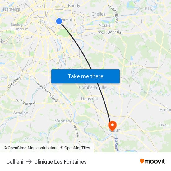 Gallieni to Clinique Les Fontaines map
