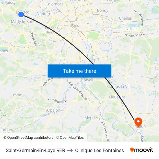 Saint-Germain-En-Laye RER to Clinique Les Fontaines map
