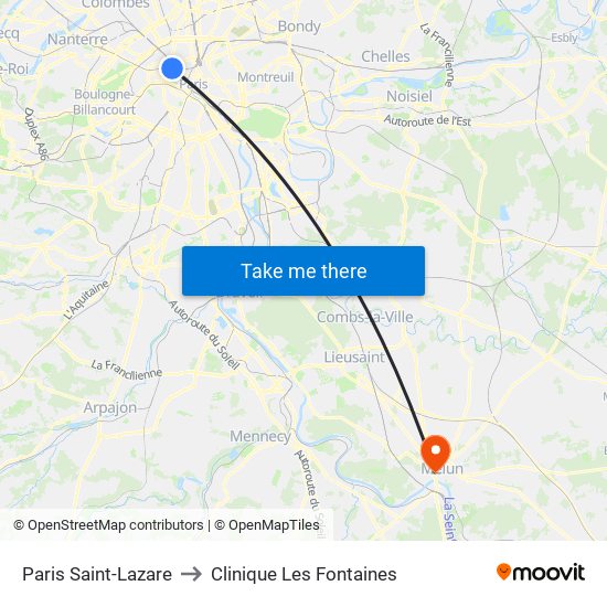 Paris Saint-Lazare to Clinique Les Fontaines map