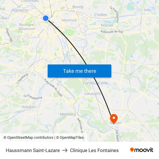 Haussmann Saint-Lazare to Clinique Les Fontaines map