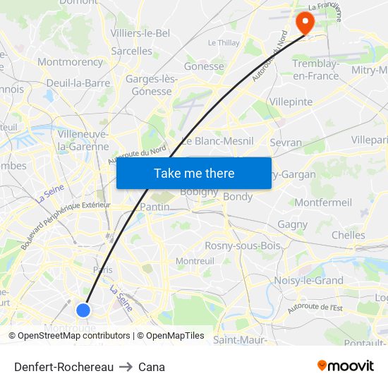 Denfert-Rochereau to Cana map