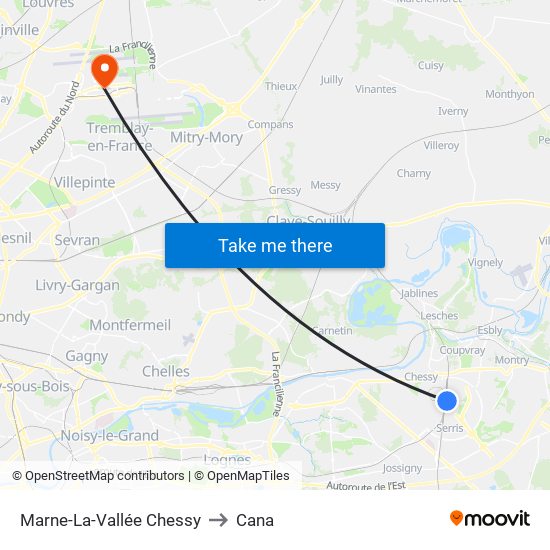 Marne-La-Vallée Chessy to Cana map