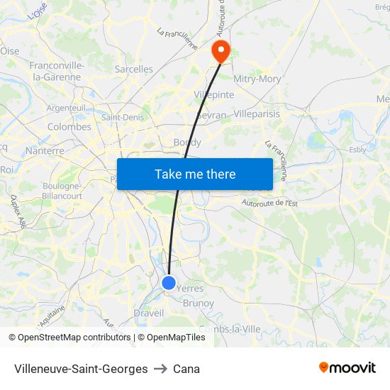 Villeneuve-Saint-Georges to Cana map