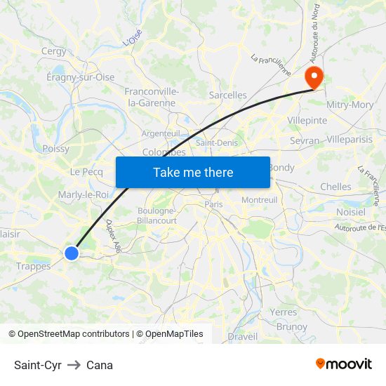 Saint-Cyr to Cana map