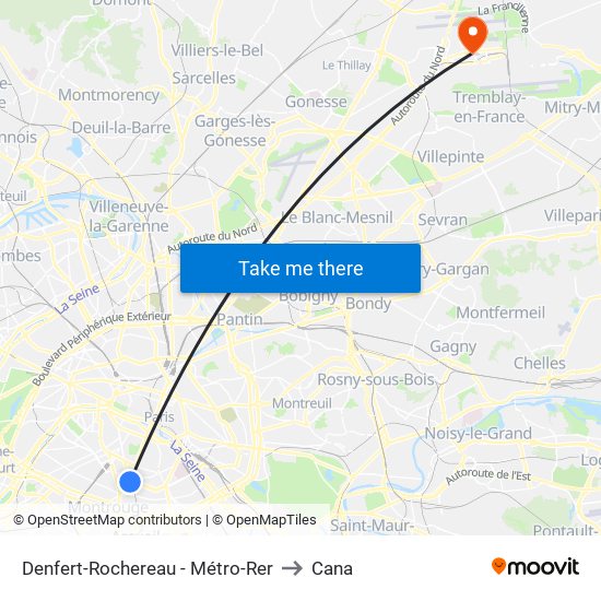 Denfert-Rochereau - Métro-Rer to Cana map