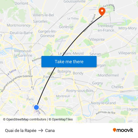 Quai de la Rapée to Cana map