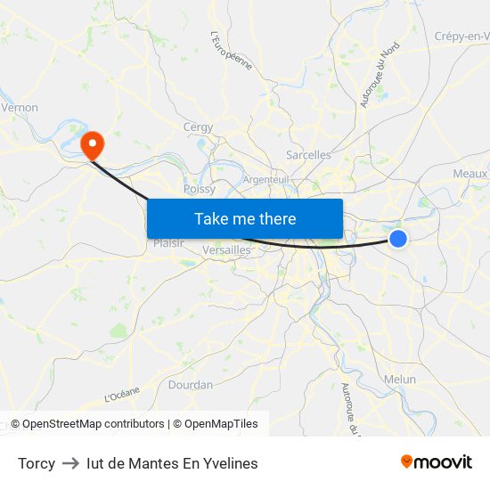 Torcy to Iut de Mantes En Yvelines map