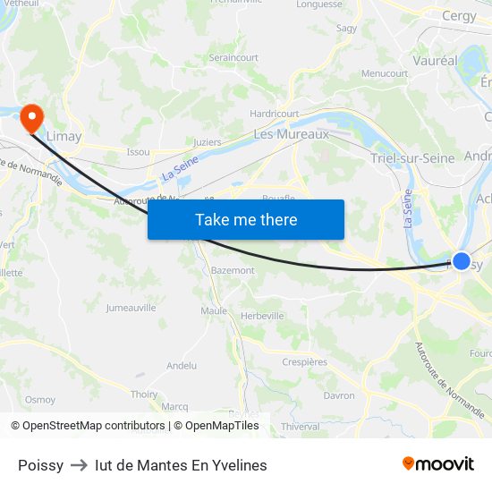 Poissy to Iut de Mantes En Yvelines map