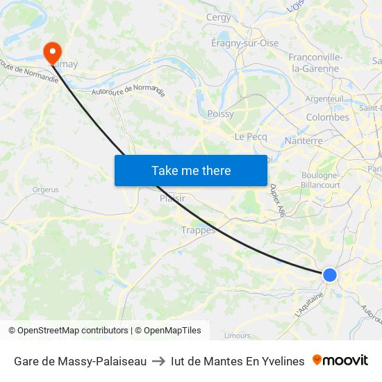Gare de Massy-Palaiseau to Iut de Mantes En Yvelines map