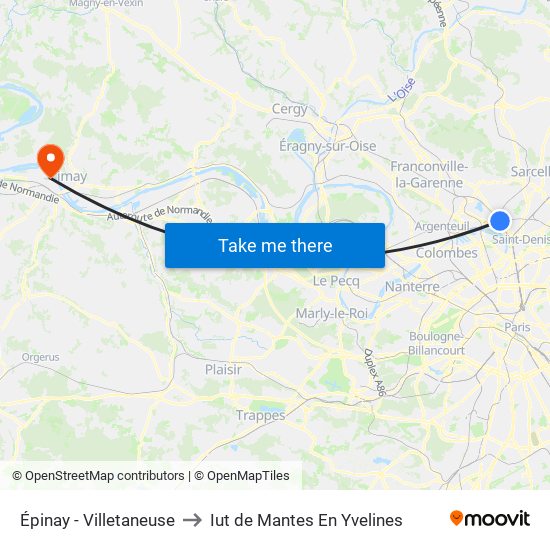 Épinay - Villetaneuse to Iut de Mantes En Yvelines map