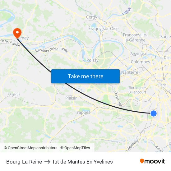 Bourg-La-Reine to Iut de Mantes En Yvelines map