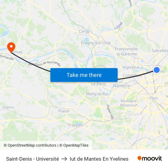 Saint-Denis - Université to Iut de Mantes En Yvelines map