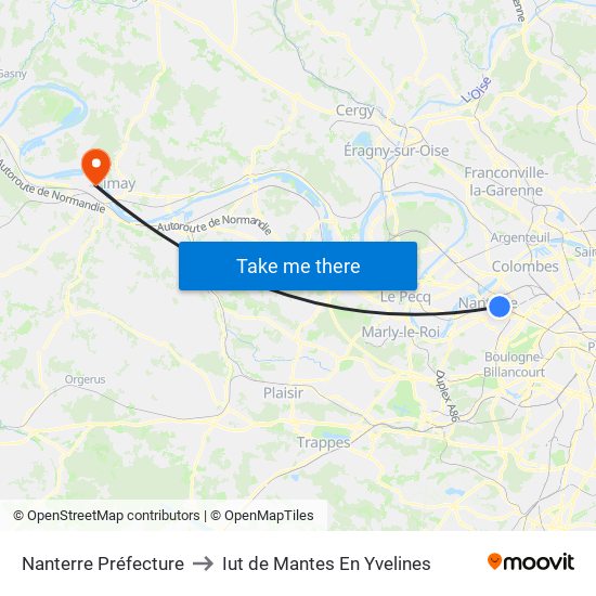 Nanterre Préfecture to Iut de Mantes En Yvelines map