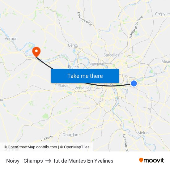 Noisy - Champs to Iut de Mantes En Yvelines map