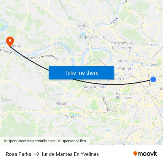 Rosa Parks to Iut de Mantes En Yvelines map