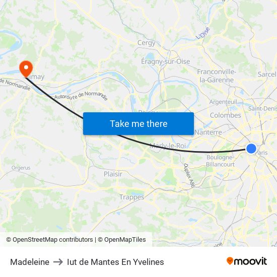 Madeleine to Iut de Mantes En Yvelines map