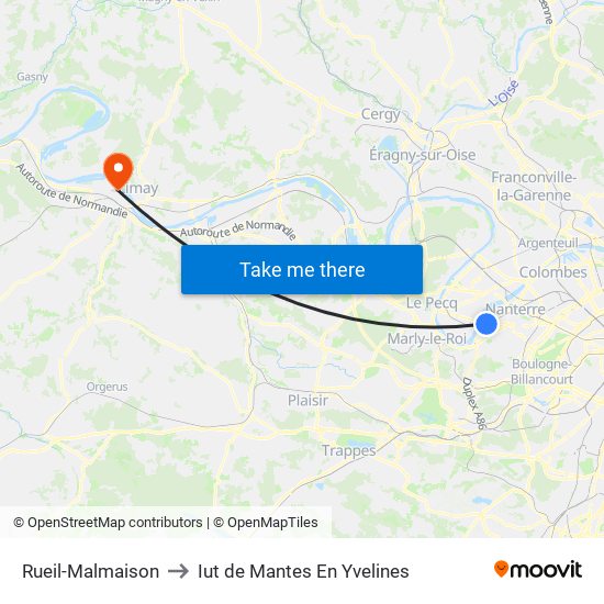 Rueil-Malmaison to Iut de Mantes En Yvelines map