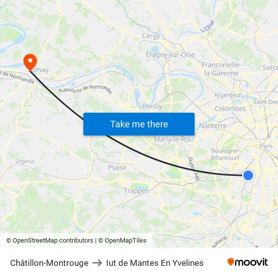 Châtillon-Montrouge to Iut de Mantes En Yvelines map