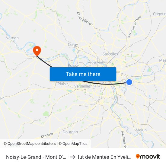 Noisy-Le-Grand - Mont D'Est to Iut de Mantes En Yvelines map
