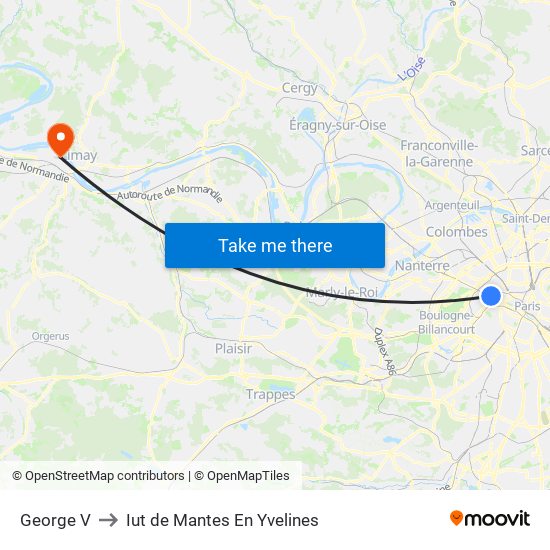 George V to Iut de Mantes En Yvelines map