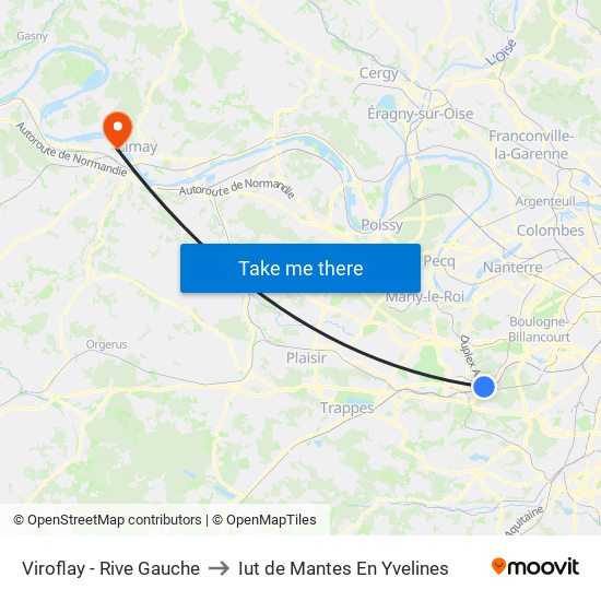 Viroflay - Rive Gauche to Iut de Mantes En Yvelines map