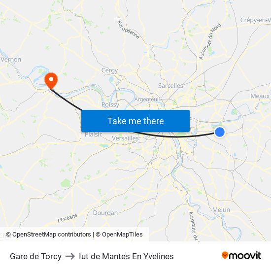 Gare de Torcy to Iut de Mantes En Yvelines map