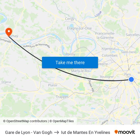 Gare de Lyon - Van Gogh to Iut de Mantes En Yvelines map