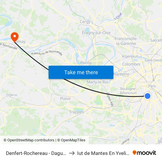 Denfert-Rochereau - Daguerre to Iut de Mantes En Yvelines map