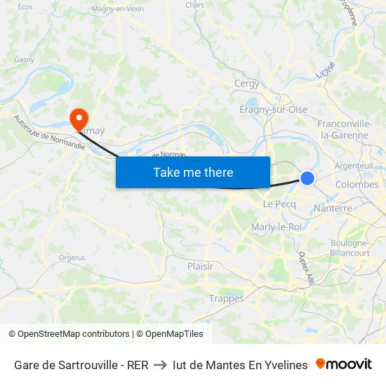 Gare de Sartrouville - RER to Iut de Mantes En Yvelines map