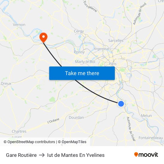 Gare Routière to Iut de Mantes En Yvelines map