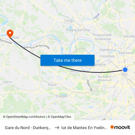 Gare du Nord - Dunkerque to Iut de Mantes En Yvelines map