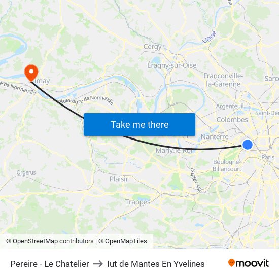 Pereire - Le Chatelier to Iut de Mantes En Yvelines map