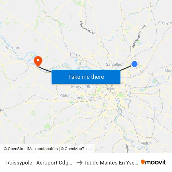 Roissypole - Aéroport Cdg1 (G1) to Iut de Mantes En Yvelines map