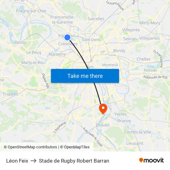 Léon Feix to Stade de Rugby Robert Barran map