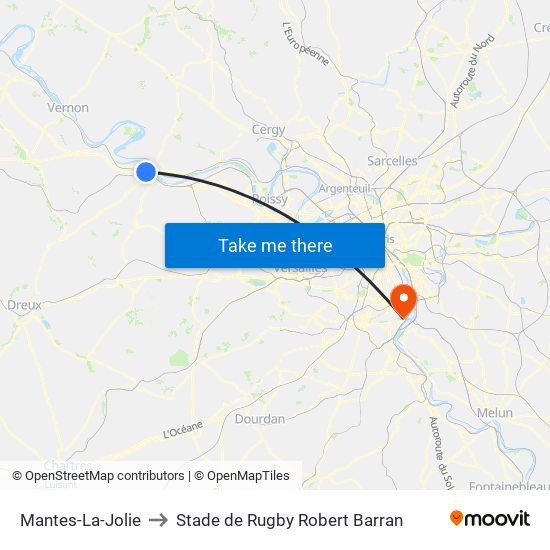 Mantes-La-Jolie to Stade de Rugby Robert Barran map