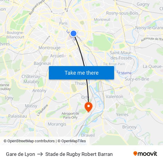 Gare de Lyon to Stade de Rugby Robert Barran map