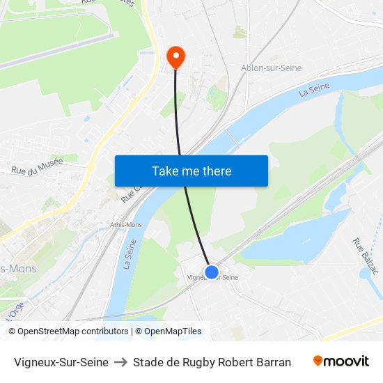 Vigneux-Sur-Seine to Stade de Rugby Robert Barran map