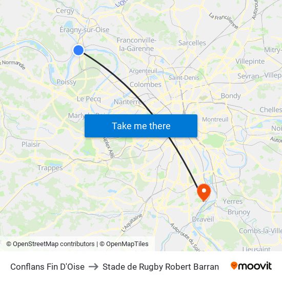 Conflans Fin D'Oise to Stade de Rugby Robert Barran map