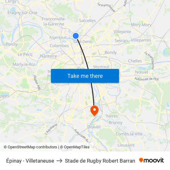 Épinay - Villetaneuse to Stade de Rugby Robert Barran map