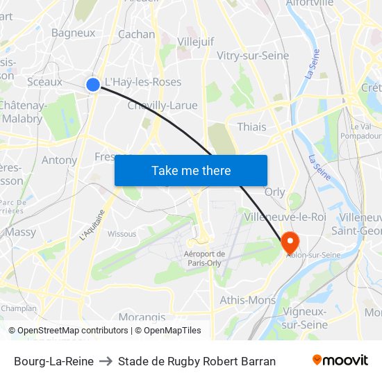 Bourg-La-Reine to Stade de Rugby Robert Barran map