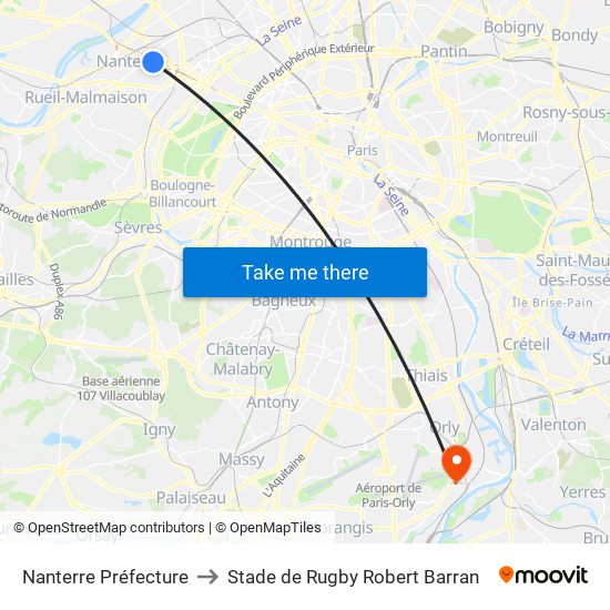 Nanterre Préfecture to Stade de Rugby Robert Barran map