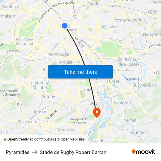 Pyramides to Stade de Rugby Robert Barran map