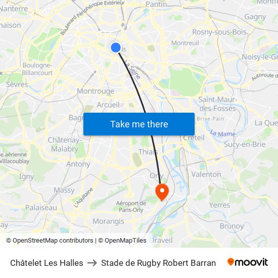 Châtelet Les Halles to Stade de Rugby Robert Barran map