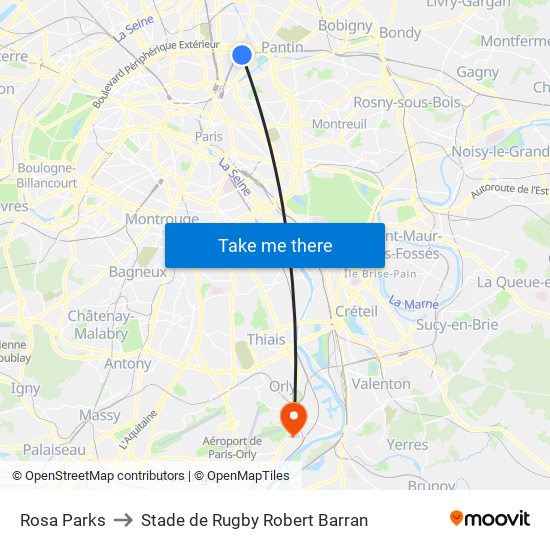 Rosa Parks to Stade de Rugby Robert Barran map