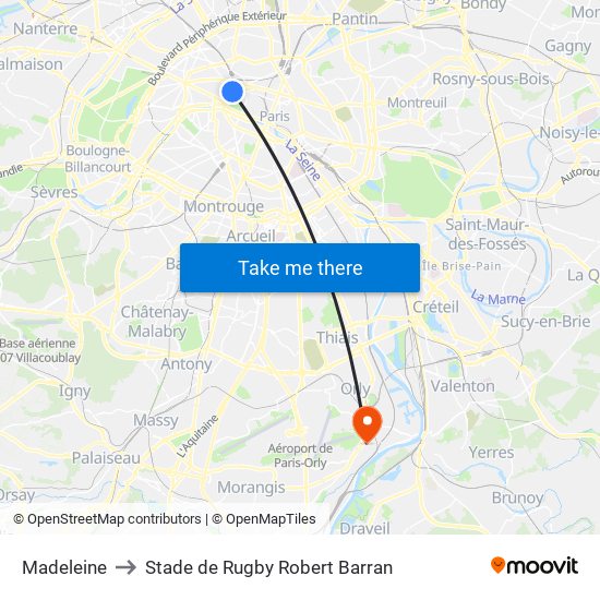 Madeleine to Stade de Rugby Robert Barran map