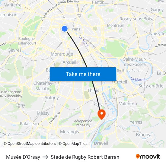 Musée D'Orsay to Stade de Rugby Robert Barran map
